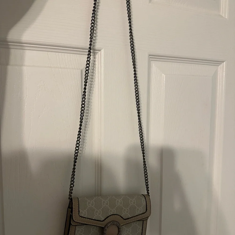 Gucci Beige Logo Canvas Crossbody Bag with Silver Hardware